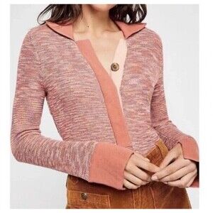 Free People Making Memories Henley Sweater Coral Size Small Boho Casual Retro